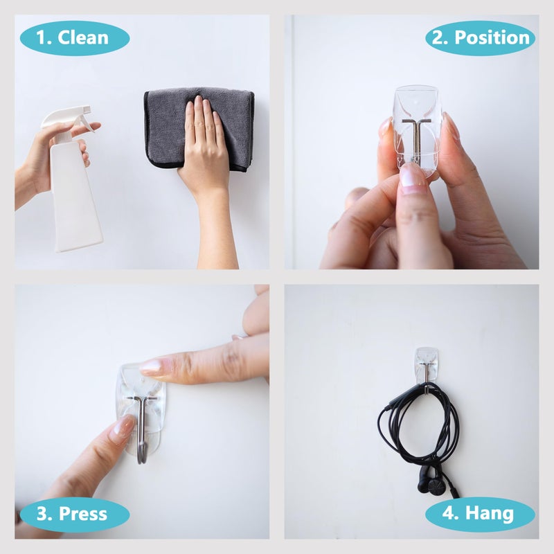 MOVELYST 60 Small Hooks+80 Removable Strips, Clear Wire Hanger Hooks, Damage-Free Utility Hooks, Heavy Duty with Adhesive Strips, No Tools Wall Hook for Hanging, Value Pack - Image 3