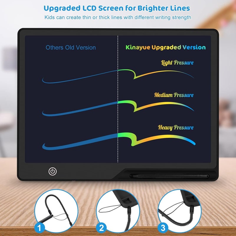 لوحة كتابة LCD، شاشة ملونة 16 بوصة قابلة لإعادة الشحن، لوحة رسم للأطفال الصغار، ألعاب تعليمية للأطفال من عمر 3-6 سنوات (بنين وبنات)، لوحة رسم محمولة قابلة لإعادة الاستخدام، هدايا عيد الميلاد للأطفال (أسود) - Image 4