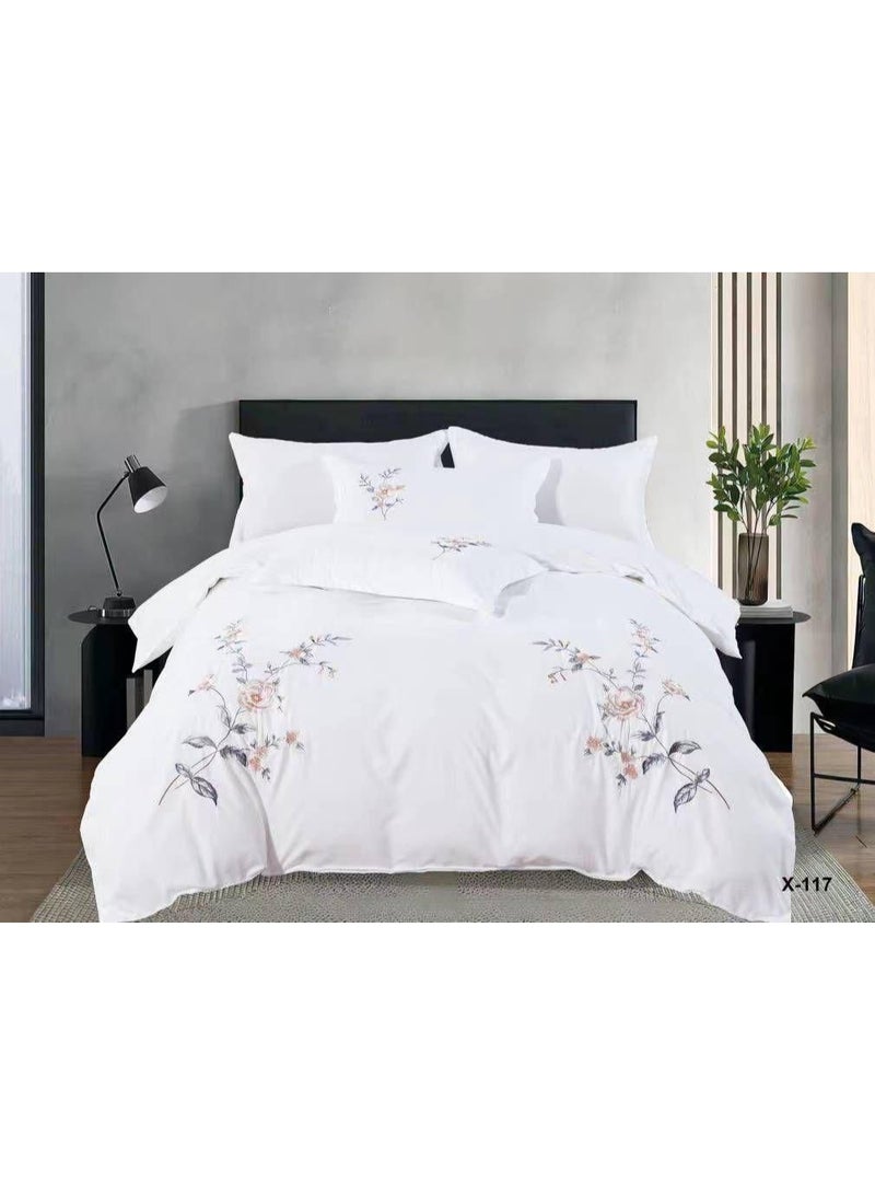 طقم لحاف مقاس كينج، 6 قطع، تصميم مطرز، لحاف مقاس 220x240 سم، شرشف مطاطي مقاس 200x200 سم، غطاء وسادة مقاس 50x75 سم