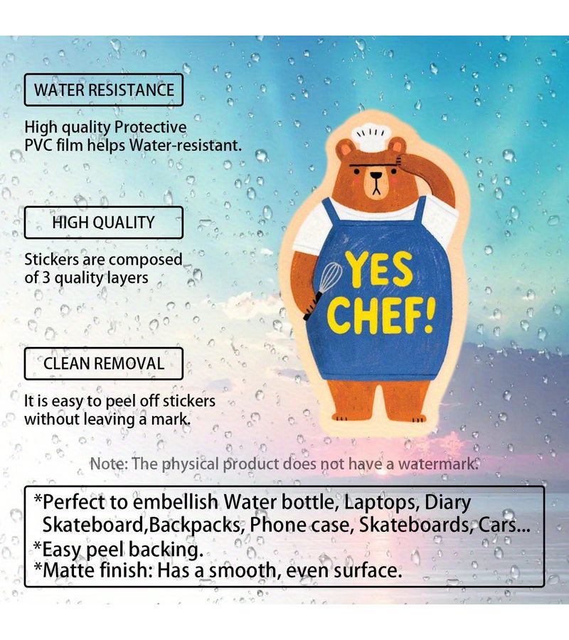 Cute Chef Bear Vinyl Sticker 3.4 Inch For Laptops Water Bottles Adorable Gift - Image 4