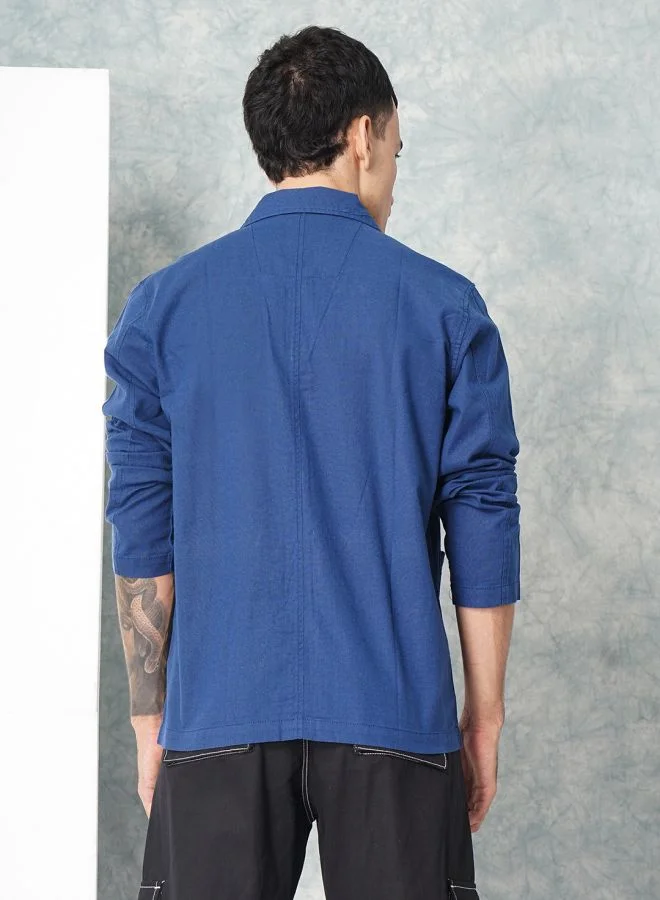 The Indian Garage Co Men Slim Fit Solid Full Sleeves Cutaway Collar Street Wear Over Shirt