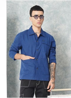 The Indian Garage Co Men Slim Fit Solid Full Sleeves Cutaway Collar Street Wear Over Shirt  - Image 1