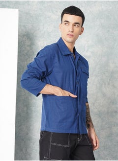 The Indian Garage Co Men Slim Fit Solid Full Sleeves Cutaway Collar Street Wear Over Shirt  - Image 3