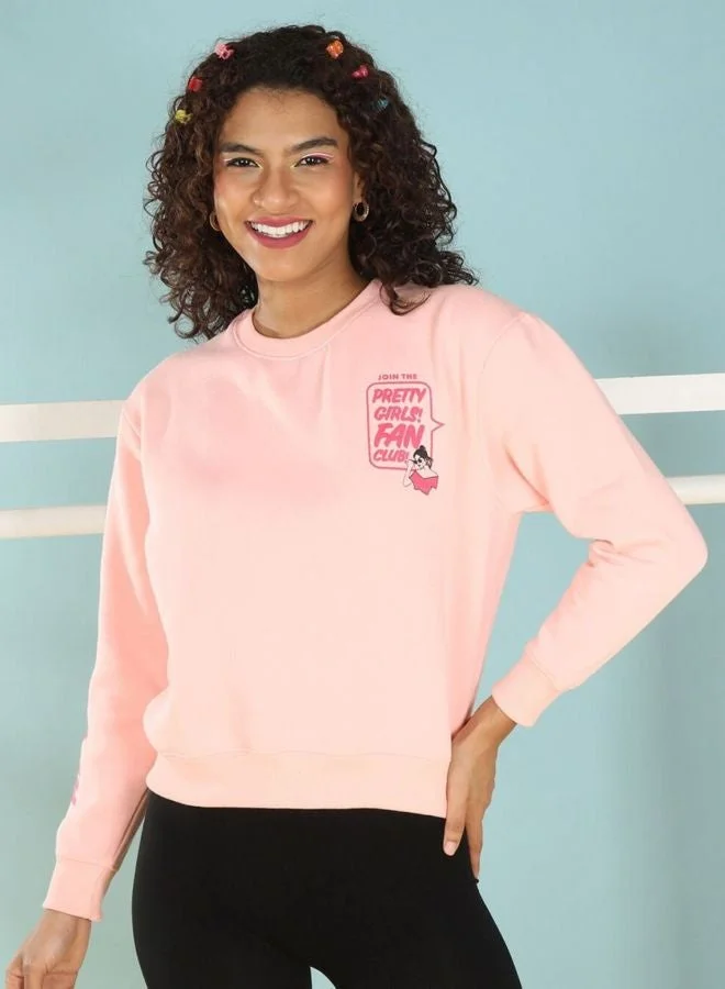 Women Regular Fit Printed Crew Neck Long Sleeve Overhead-Crewneck Sweatshirt