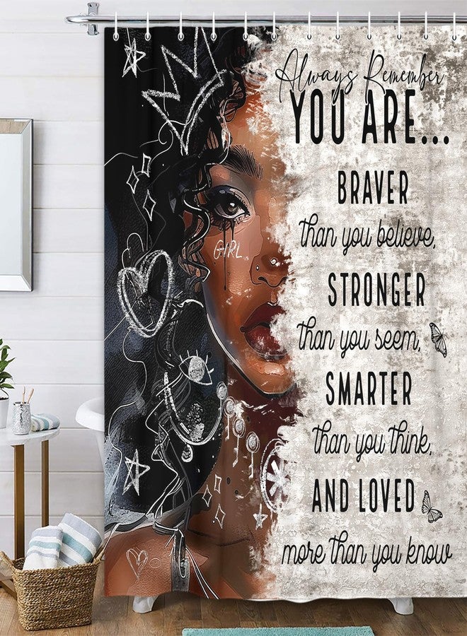Uokiuki Black Girl Shower Curtain, African American Girls Art Shower Curtain Set, Black Womens Inspirational Shower Curtain, Vintage Afro Queen Black Girl Positive Fabric Shower Curtain with 12PCS, 70X70IN - Image 1