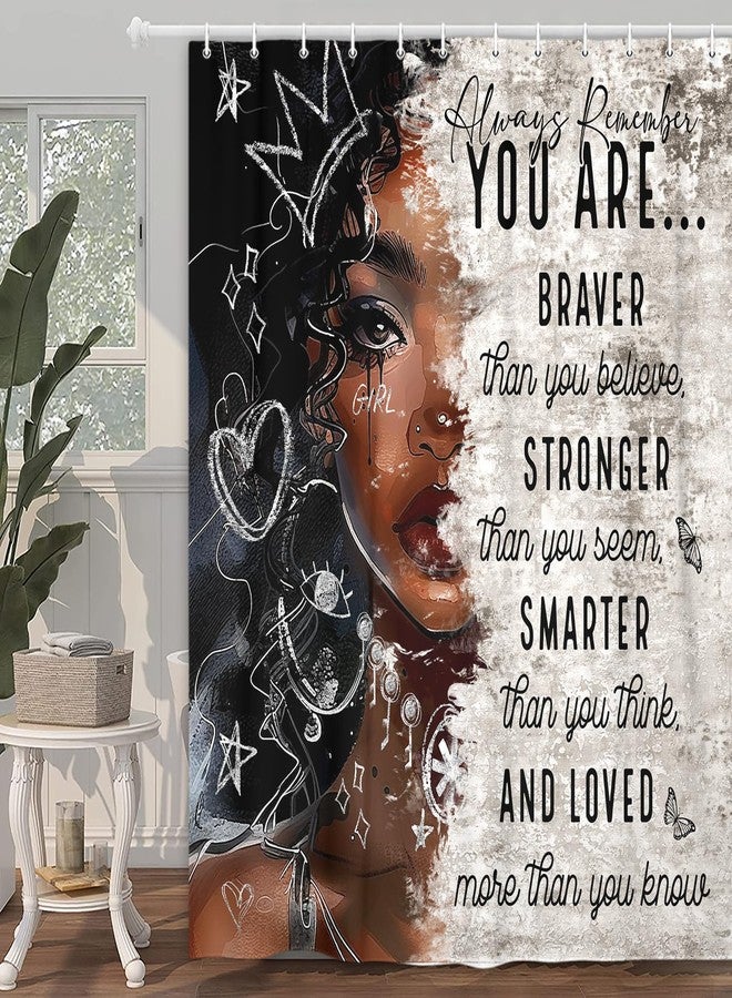 Uokiuki Black Girl Shower Curtain, African American Girls Art Shower Curtain Set, Black Womens Inspirational Shower Curtain, Vintage Afro Queen Black Girl Positive Fabric Shower Curtain with 12PCS, 70X70IN - Image 2