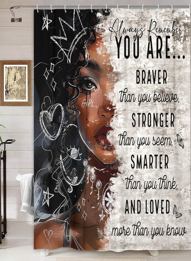 Uokiuki Black Girl Shower Curtain, African American Girls Art Shower Curtain Set, Black Womens Inspirational Shower Curtain, Vintage Afro Queen Black Girl Positive Fabric Shower Curtain with 12PCS, 70X70IN - Image 3