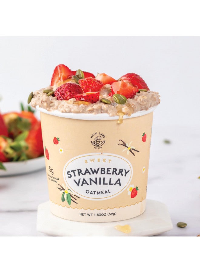 MYLK LABS EST. 2017 Mylk Labs Maple Strawberry Gluten Free Oatmeal Cups - Low Sugar Breakfast, High Fiber Thin Rolled Oats, High Protein Instant Oatmeal, Non GMO, Vegan, Nut Free - 6 Pack  - Image 2