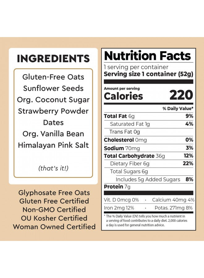 MYLK LABS EST. 2017 Mylk Labs Maple Strawberry Gluten Free Oatmeal Cups - Low Sugar Breakfast, High Fiber Thin Rolled Oats, High Protein Instant Oatmeal, Non GMO, Vegan, Nut Free - 6 Pack  - Image 3