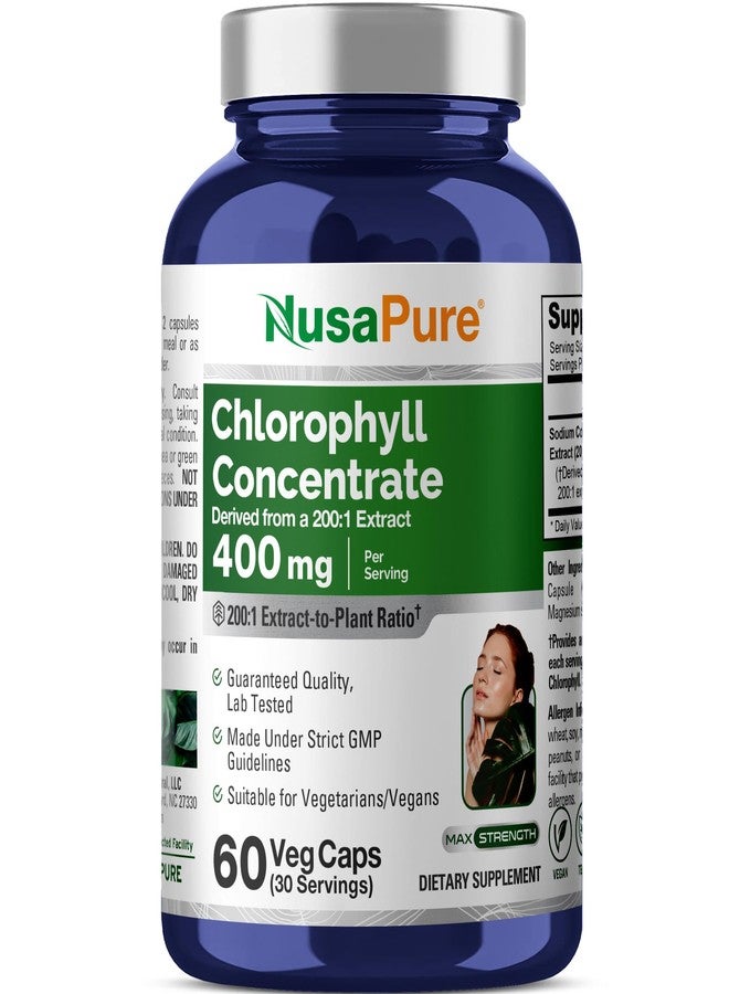 NusaPure Chlorophyll Concentrate, Non-GMO, 400mg, 60 Veg Capsules - 30 Servings - Image 1