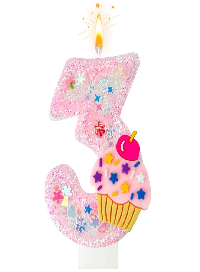 JonesLi Birthday Candles - Ice Cream Number Candles，Number Candles for Girls' Party, Pink Cake Decoration for Birthdays & Anniversaries (Pink Ice Cream, 3) - Image 1