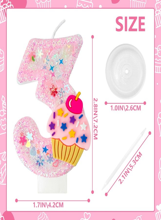 JonesLi Birthday Candles - Ice Cream Number Candles，Number Candles for Girls' Party, Pink Cake Decoration for Birthdays & Anniversaries (Pink Ice Cream, 3) - Image 2