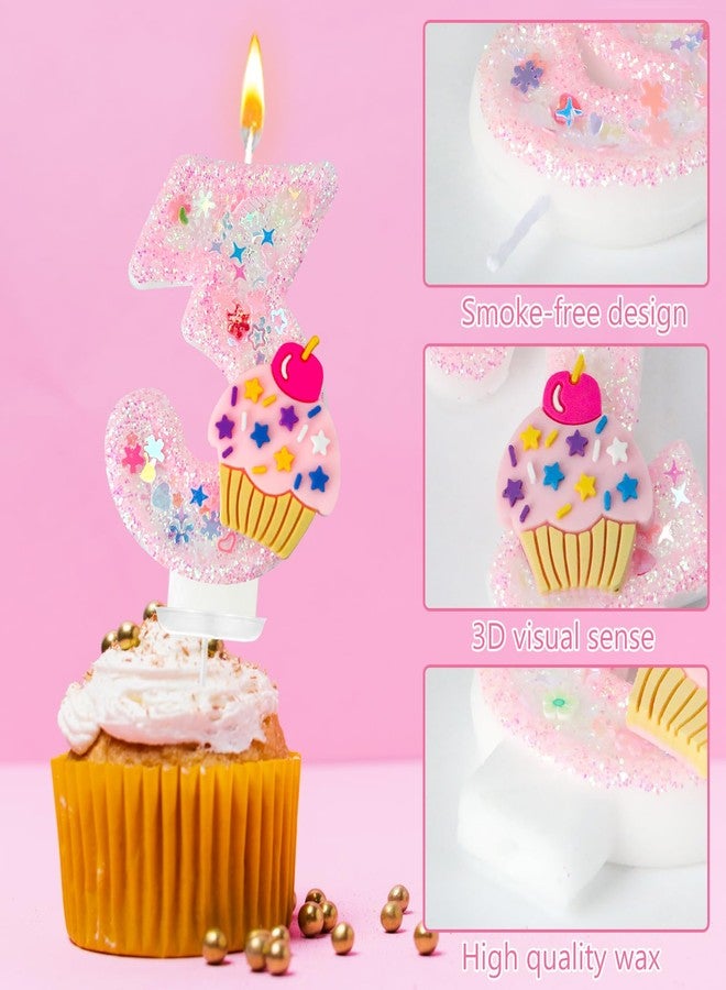 JonesLi Birthday Candles - Ice Cream Number Candles，Number Candles for Girls' Party, Pink Cake Decoration for Birthdays & Anniversaries (Pink Ice Cream, 3) - Image 3