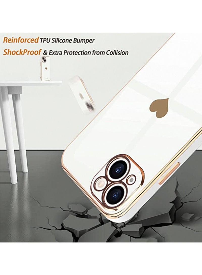 IPhone 14 Plus Phone Case, Love Luxury Electroplated Soft Shiny Back Cover Protection Case, Raised Full Camera Protection Buffer Silicone Shockproof Phone Case, Suitable For IPhone 14 Plus White - Image 4