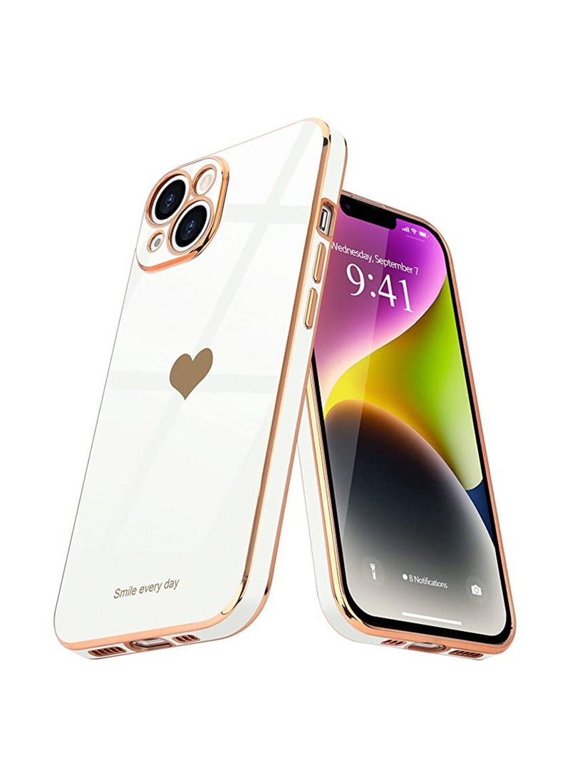 IPhone 14 Plus Phone Case, Love Luxury Electroplated Soft Shiny Back Cover Protection Case, Raised Full Camera Protection Buffer Silicone Shockproof Phone Case, Suitable For IPhone 14 Plus White - Image 1