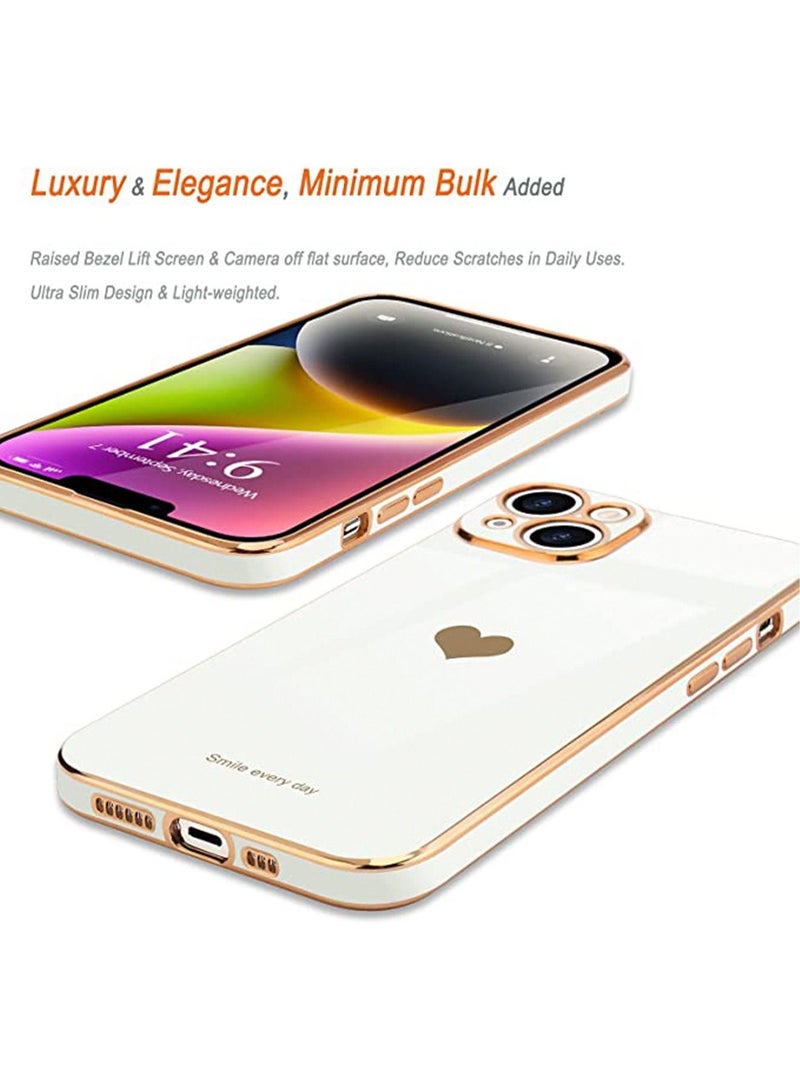 IPhone 14 Plus Phone Case, Love Luxury Electroplated Soft Shiny Back Cover Protection Case, Raised Full Camera Protection Buffer Silicone Shockproof Phone Case, Suitable For IPhone 14 Plus White - Image 2