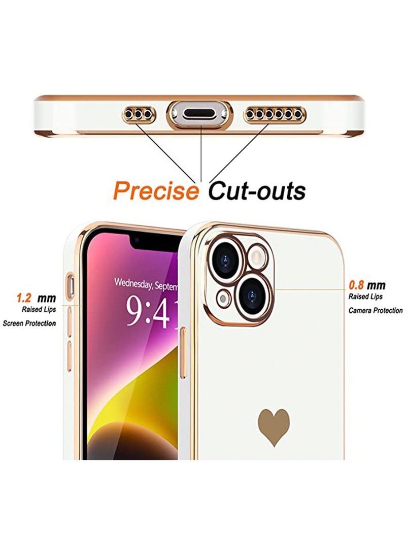 IPhone 14 Plus Phone Case, Love Luxury Electroplated Soft Shiny Back Cover Protection Case, Raised Full Camera Protection Buffer Silicone Shockproof Phone Case, Suitable For IPhone 14 Plus White - Image 3
