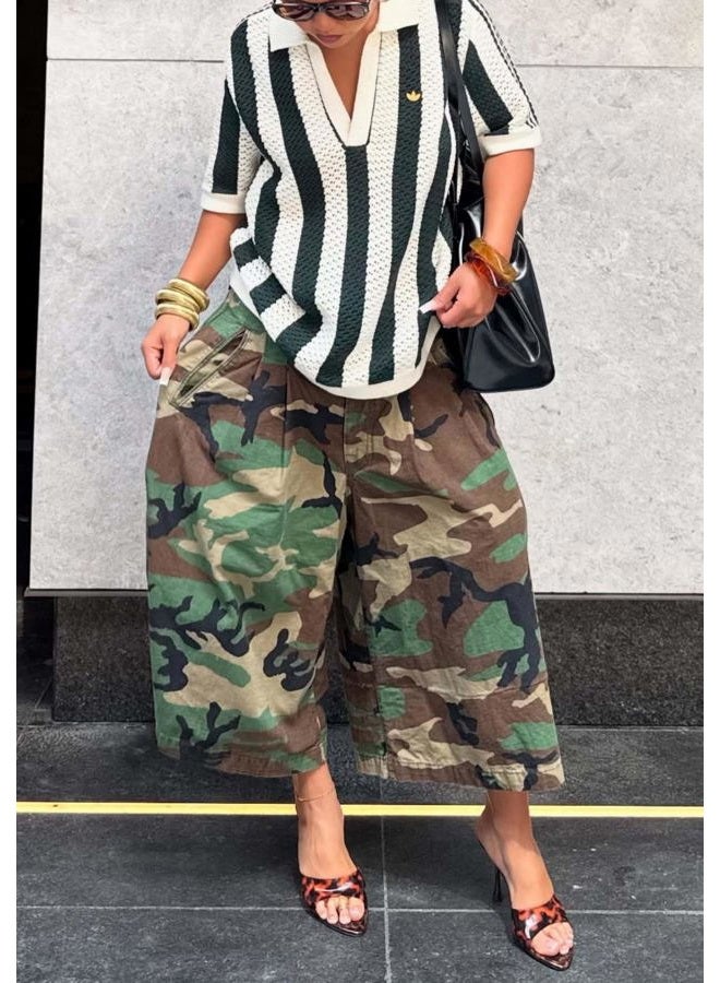 Unybwonn Women Baggy Cargo Jeans Camo Army Fatigue Wide Leg Harem Cropped Denim Pants Plus Size Camouflage Jean Trousers, A-green, XL - Image 2