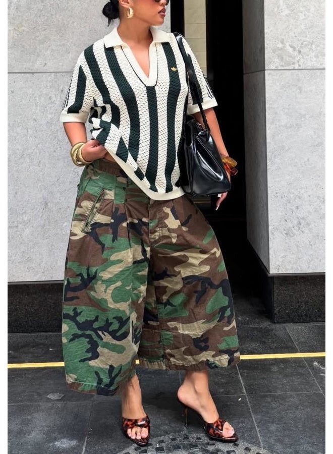 Unybwonn Women Baggy Cargo Jeans Camo Army Fatigue Wide Leg Harem Cropped Denim Pants Plus Size Camouflage Jean Trousers, A-green, XL - Image 4