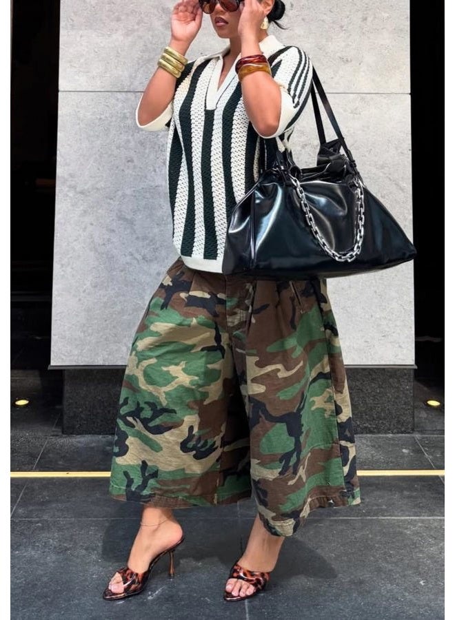Unybwonn Women Baggy Cargo Jeans Camo Army Fatigue Wide Leg Harem Cropped Denim Pants Plus Size Camouflage Jean Trousers, A-green, XL - Image 3