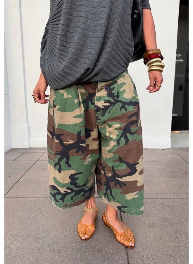 Unybwonn Women Baggy Cargo Jeans Camo Army Fatigue Wide Leg Harem Cropped Denim Pants Plus Size Camouflage Jean Trousers, A-green, XL - Image 5