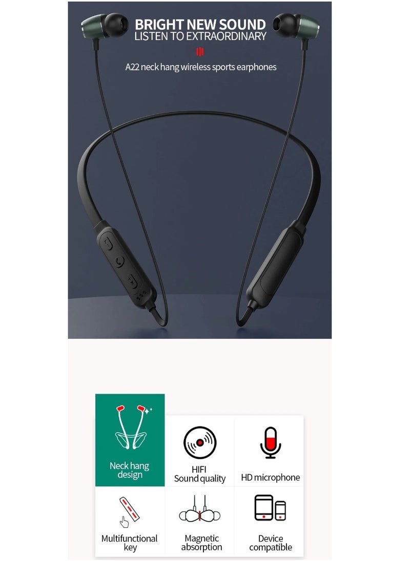 Celebrat - Celebrate A22 magnetic wireless sports earphones with HD microphone, featuring stereo surround sound, has a memory card slot, gives you a very comfortable wearing experience - black color - Image 1