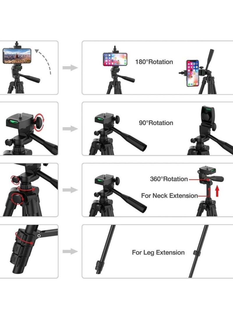 360 Panoramic Swive Tripod Stand ,Extendable, Mini Cell Phone Outdoor Tripod Accessory with Bluetooth Remote and Clip，Portable Pouch, Bluetooth Remote Shutter and Phone Mount for iPhone/Android Phone/Gopros/DSLR Cameras，Perfect for Video Recording/Selfies/Live Stream