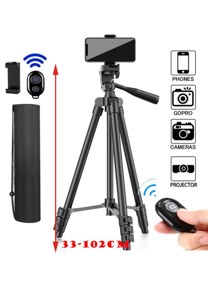 360 Panoramic Swive Tripod Stand ,Extendable, Mini Cell Phone Outdoor Tripod Accessory with Bluetooth Remote and Clip，Portable Pouch, Bluetooth Remote Shutter and Phone Mount for iPhone/Android Phone/Gopros/DSLR Cameras，Perfect for Video Recording/Selfies/Live Stream