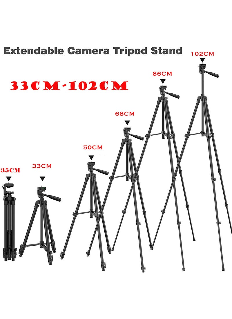 360 Panoramic Swive Tripod Stand ,Extendable, Mini Cell Phone Outdoor Tripod Accessory with Bluetooth Remote and Clip，Portable Pouch, Bluetooth Remote Shutter and Phone Mount for iPhone/Android Phone/Gopros/DSLR Cameras，Perfect for Video Recording/Selfies/Live Stream