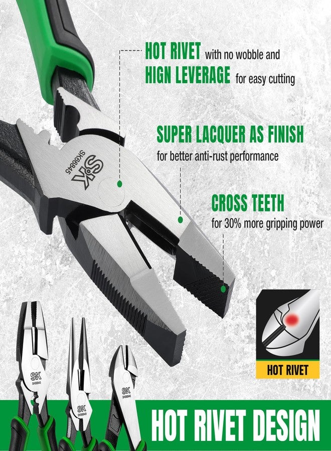 SK 5-Piece Pliers Set, 8" Long Nose, 9.5" Linesman, 8" Slip Joint, 8" Diagonal, and 10" Groove Joint, Premium CR-V Construction, with EVA Foam Tool Organizer - Image 5