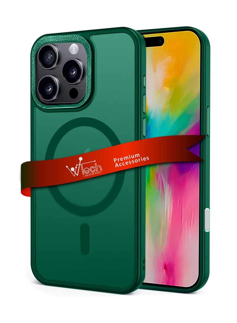 Wtech Apple iPhone 16 Pro Max 2024 Hard Silicone Hybrid Translucent Slim Stylish Magnetic Magsafe Case Cover - Dark Green - Image 1