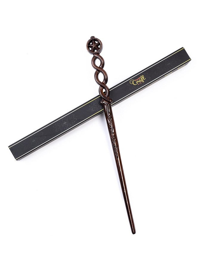 عصا ساحرة خشبية منحوتة يدويًا/عصا ساحرة من الخشب الحقيقي مقاس 15 بوصة للساحرات/هدية سحرية للهالوين وعيد الميلاد وحفلات أعياد الميلاد/نجمة عصا خشبية (S5) - Image 1