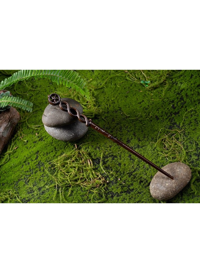 عصا ساحرة خشبية منحوتة يدويًا/عصا ساحرة من الخشب الحقيقي مقاس 15 بوصة للساحرات/هدية سحرية للهالوين وعيد الميلاد وحفلات أعياد الميلاد/نجمة عصا خشبية (S5) - Image 4