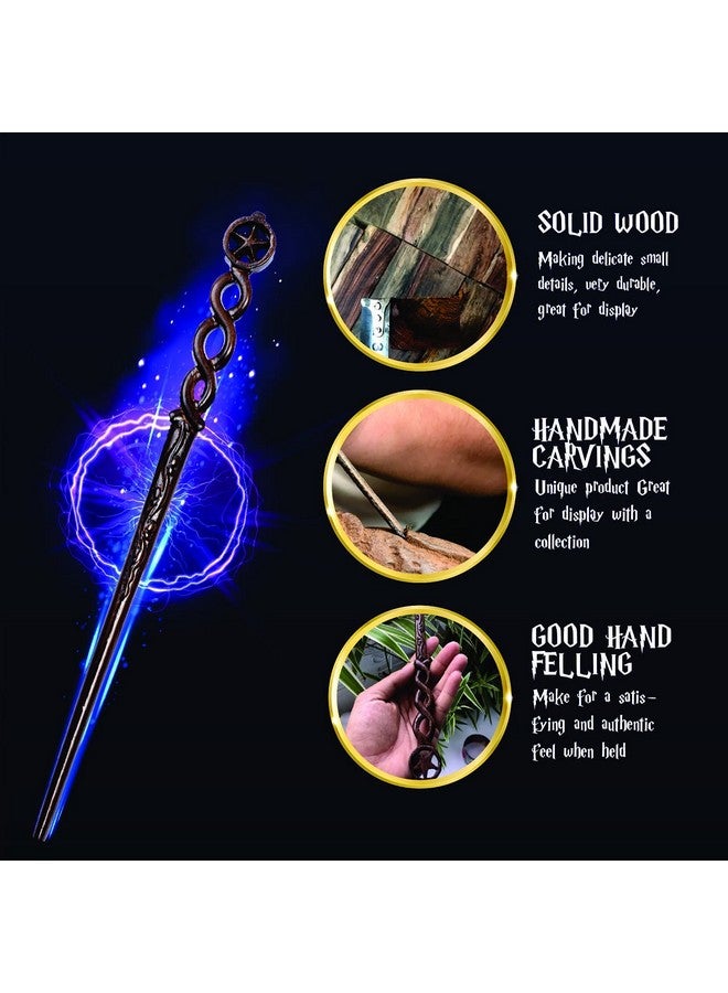 عصا ساحرة خشبية منحوتة يدويًا/عصا ساحرة من الخشب الحقيقي مقاس 15 بوصة للساحرات/هدية سحرية للهالوين وعيد الميلاد وحفلات أعياد الميلاد/نجمة عصا خشبية (S5) - Image 3