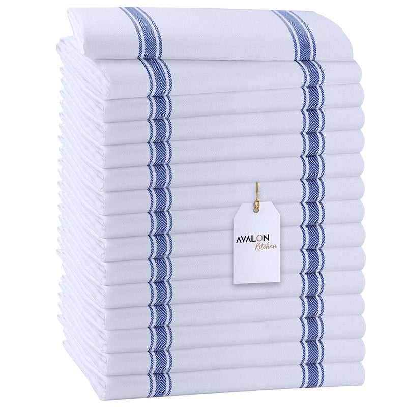 Avalon Kitchen Dish Towels Set (Value Pack of 15) Size 15x25 Inch, 100% Cotton Soft & Absorbent Kitchen Towels, Tea Towels, Reusable Cleaning Cloths for Household Cleaning (Blue) - Image 1