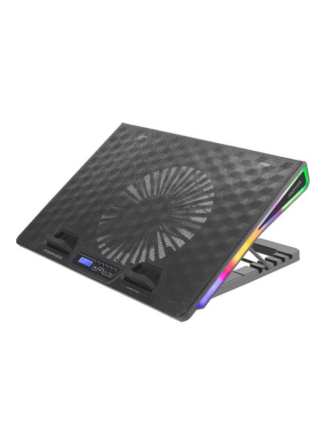 VERTUX Foldable 17-Inch Gaming Laptop Cooling Fan Stand With Adjustable Height, Small LCD Screen, Dual USB Port, Built-In Controls Snd Smart LED Illumination Black - Image 1