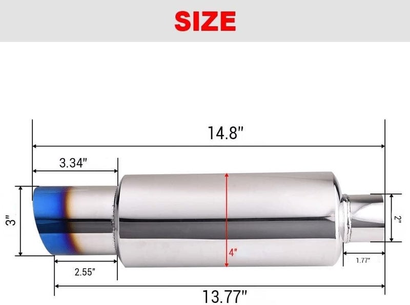 SPELAB Stainless Steel Exhaust Muffler with 2.0 Inch Inlet and 3.0 Inch Outlet - N1 Burnt Type - Image 2