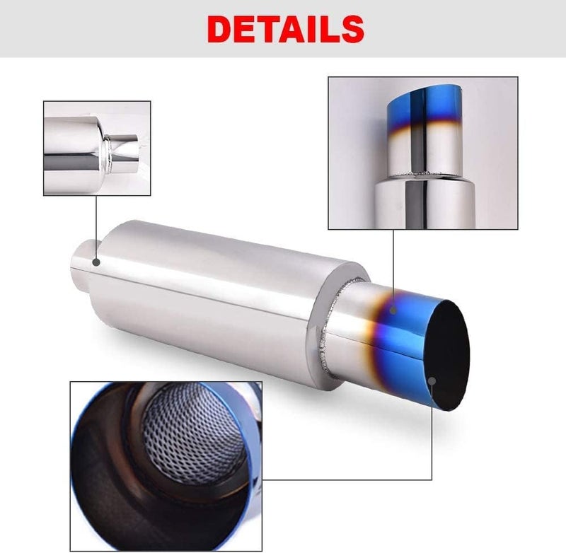 SPELAB Stainless Steel Exhaust Muffler with 2.0 Inch Inlet and 3.0 Inch Outlet - N1 Burnt Type - Image 4