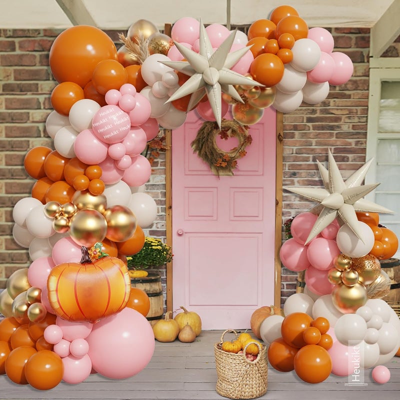 Heukikt Pink Fall Balloons Garland Arch Kit 149pcs Burnt Orange Nude Pink Gold Balloons with Pumpkin Foil Balloon for Thanksgiving Autumn Fall Birthday Party Decorations - Image 2