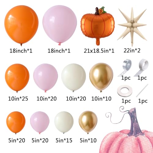 Heukikt Pink Fall Balloons Garland Arch Kit 149pcs Burnt Orange Nude Pink Gold Balloons with Pumpkin Foil Balloon for Thanksgiving Autumn Fall Birthday Party Decorations - Image 3