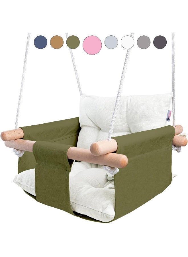 CaTeam - Canvas Baby Swing, Wooden Hanging Swing Seat Chair with Safety Belt, Durable Baby Swing Chair, Outdoor and Indoor Swing for Kids, Mounting Hardware Included, Green - Image 1
