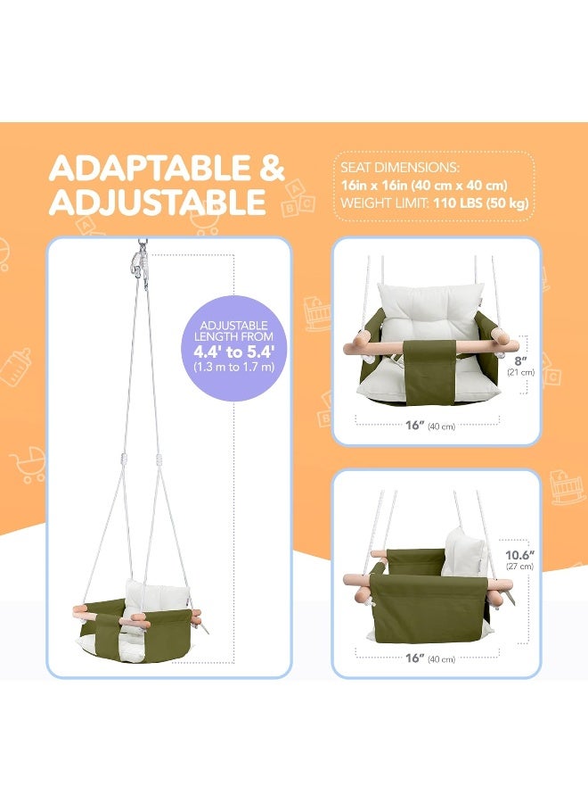 CaTeam - Canvas Baby Swing, Wooden Hanging Swing Seat Chair with Safety Belt, Durable Baby Swing Chair, Outdoor and Indoor Swing for Kids, Mounting Hardware Included, Green - Image 5