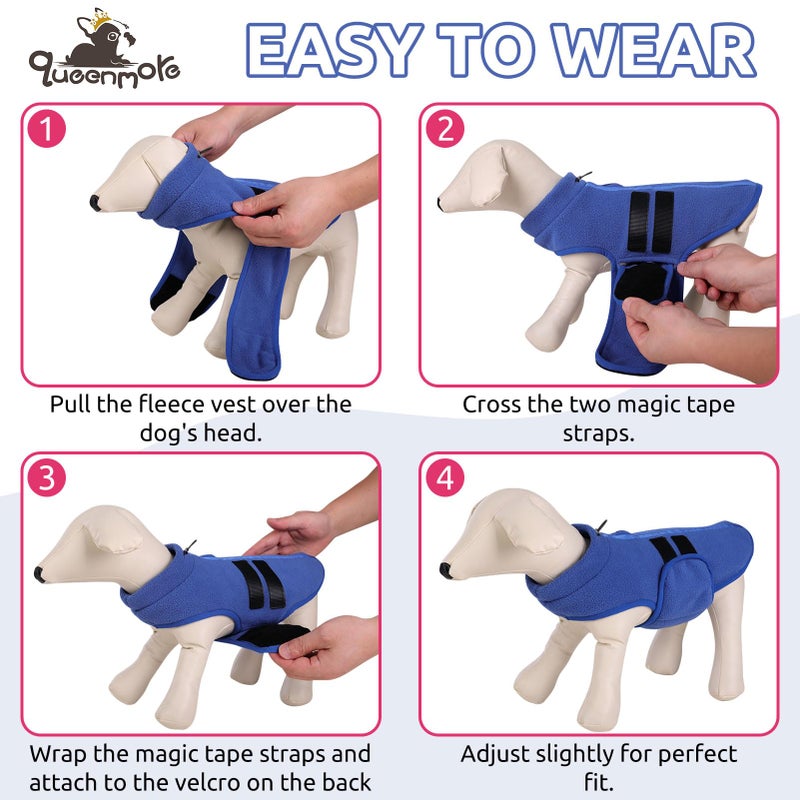 Queenmore Soft Fleece Dog Jacket, Warm Winter Coats with Leash Hole, Dachshund Sweaters for Small Dogs Cats Boy or Girl (Blue, L) - Image 4