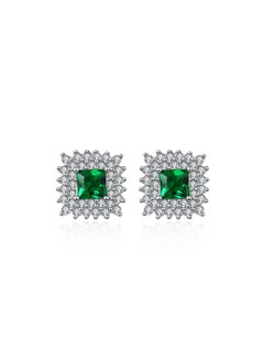 Ladies Fashion Emerald Gemstone Earrings Girls Jewelry Square Gemstone Diamond Silver Earrings