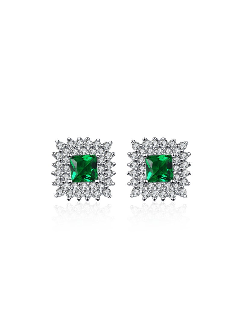 JEEJPV - Ladies Fashion Emerald Gemstone Earrings Girls Jewelry Square Gemstone Diamond Silver Earrings - Image 1