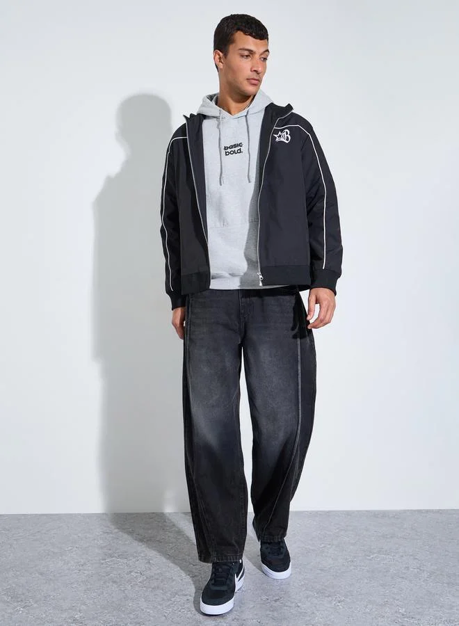 Styli Minimal Chest Print Relaxed Fit Hoodie