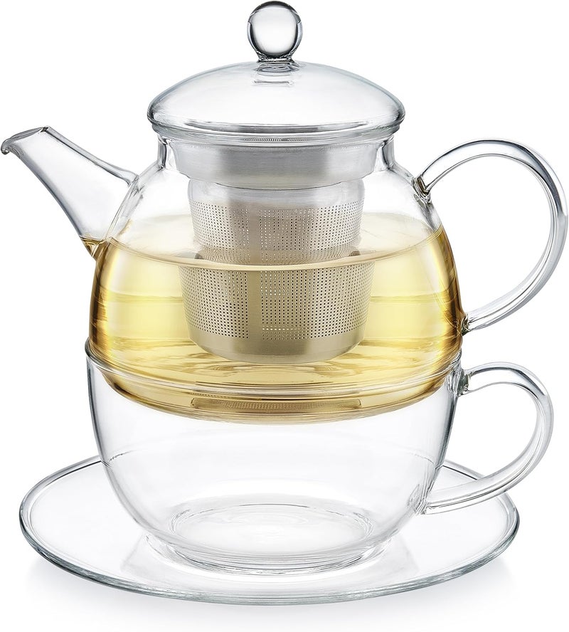 Teabloom Mindful Tea-for-One Set – 5-Piece Glass Teapot, Matching Cup & Saucer, Borosilicate & Stainless Steel Infusers, Elegant Gift for Personal Tea Rituals - Image 2