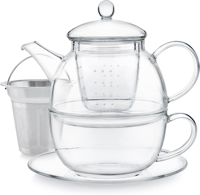 Teabloom Mindful Tea-for-One Set – 5-Piece Glass Teapot, Matching Cup & Saucer, Borosilicate & Stainless Steel Infusers, Elegant Gift for Personal Tea Rituals - Image 3