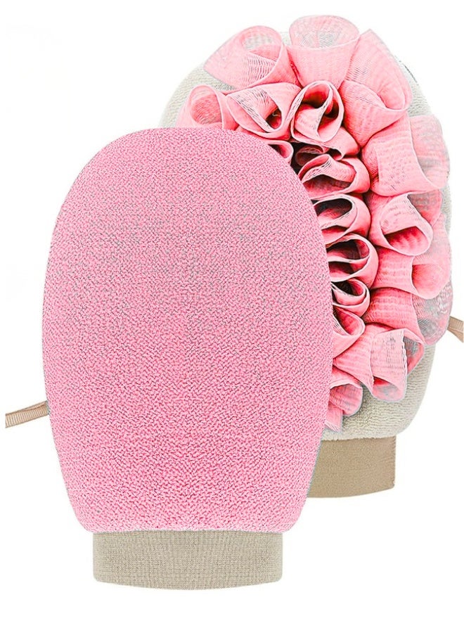 قفازات تقشير 2 في 1 للاستحمام - قفاز تقشير للجسم ذو وجهين مع إسفنجة استحمام ومقشر لإزالة الجلد الميت، روتين العناية بالبشرة، بشرة ناعمة - لون عشوائي - Image 1