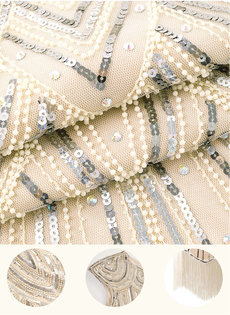 Excefore - Women's Flapper Dresses 1920s Beaded Fringed Great Gatsby Dress, Beige/M - Image 1